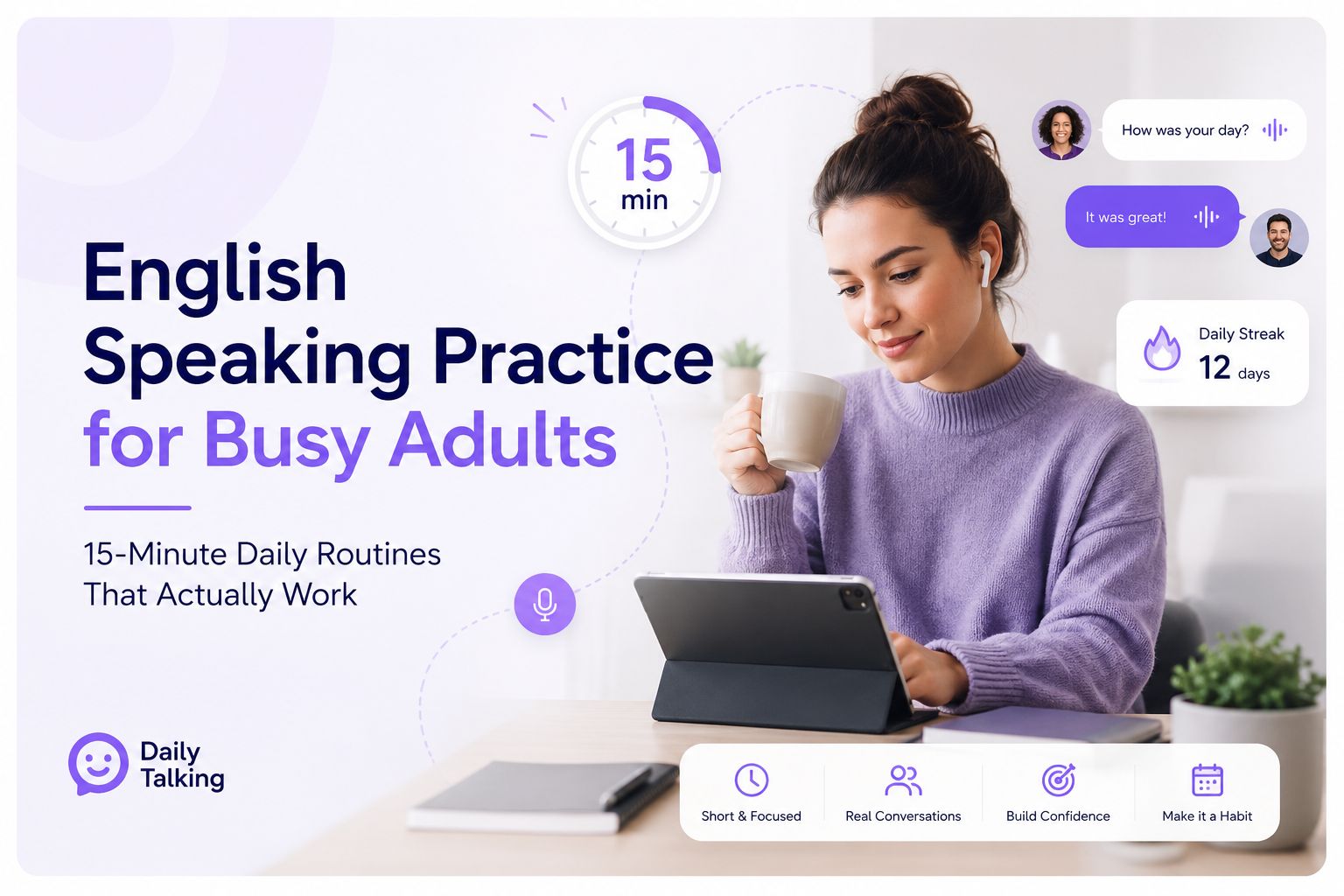 English Speaking Practice for Busy Adults: 15-Minute Daily Routines That Actually Work
